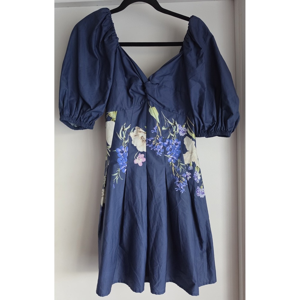 Express Floral Mini Dress Women S Navy Sweetheart Bubble Sleeve Casual Romantic